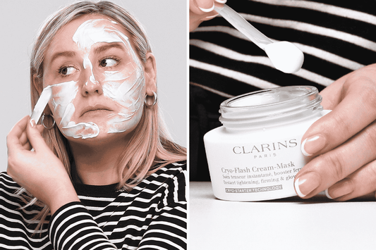 An image of chelsey applying Clarins Cryo Mask for best collagen mask edit