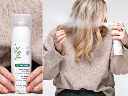 Escentual beauty expert using Klorane dry shampoo