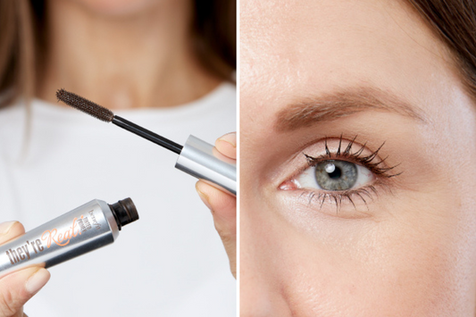 Benefit mascara primer on lashes and brush close up