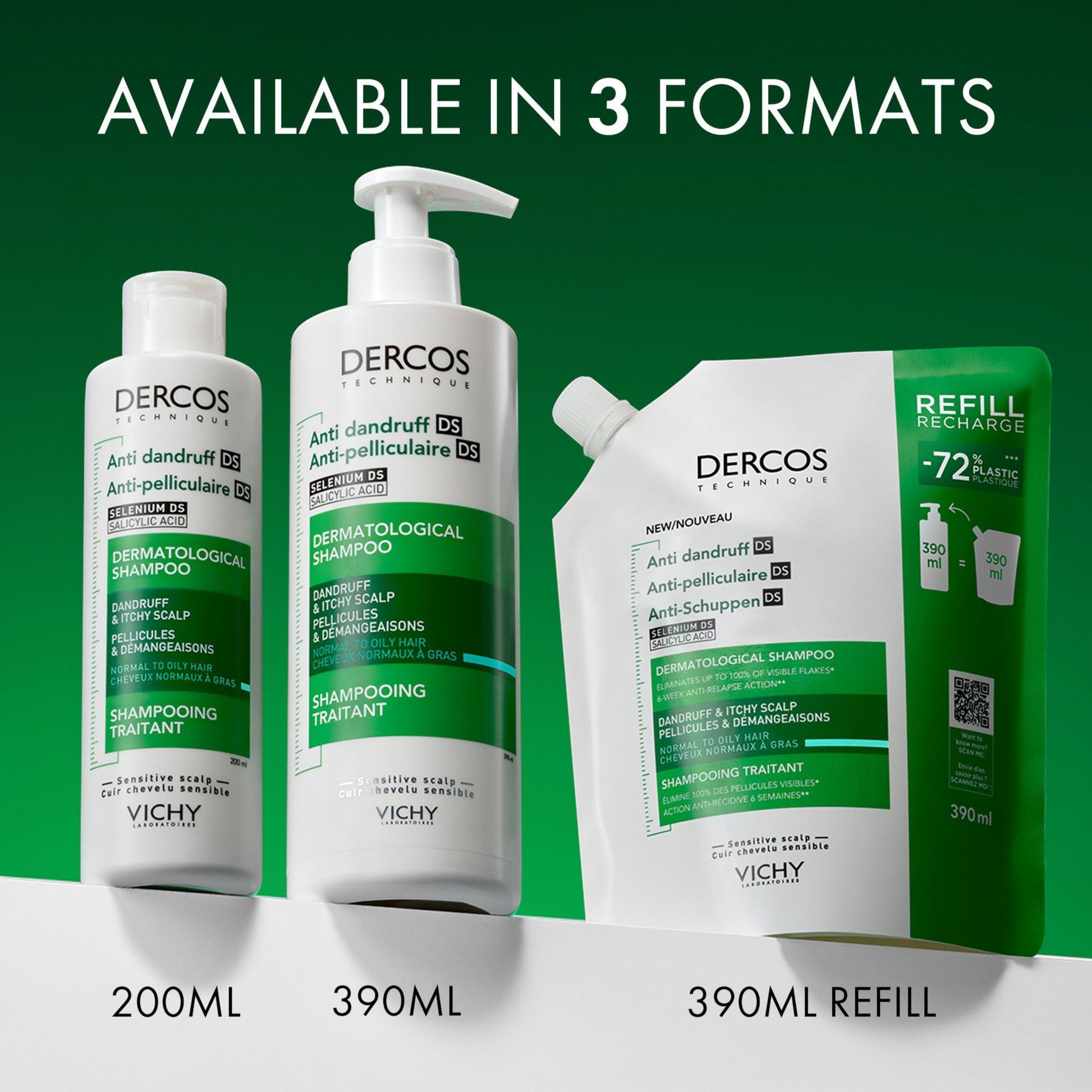 Vichy Dercos Anti-Dandruff Shampoo for Normal to Oily Hair Refill
