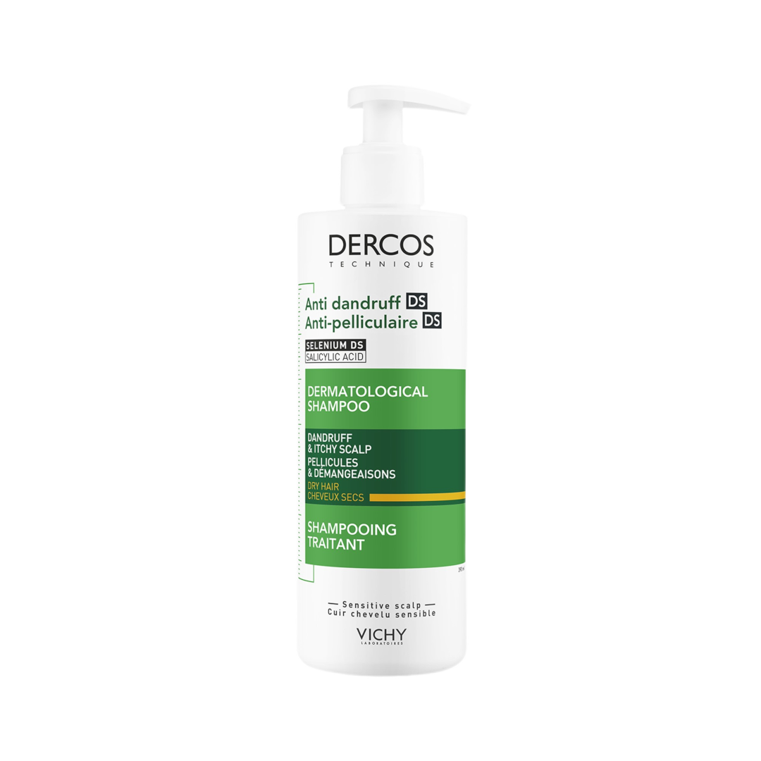Vichy Dercos Anti-Dandruff Advanced Action Shampoo for Itchy Scalp, Dry Hair - 390ml