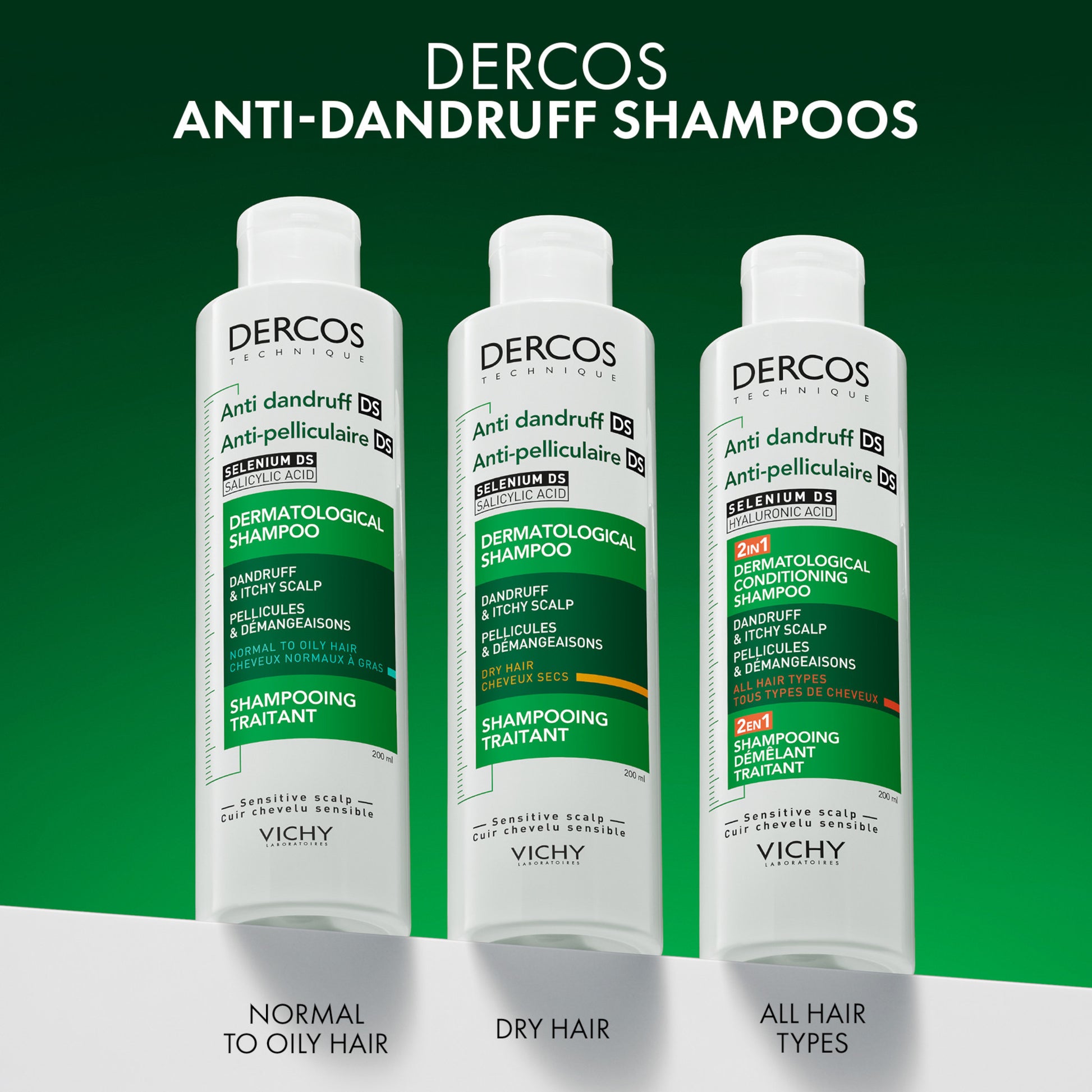 Vichy Dercos Anti-Dandruff Advanced Action Shampoo for Itchy Scalp, Dry Hair