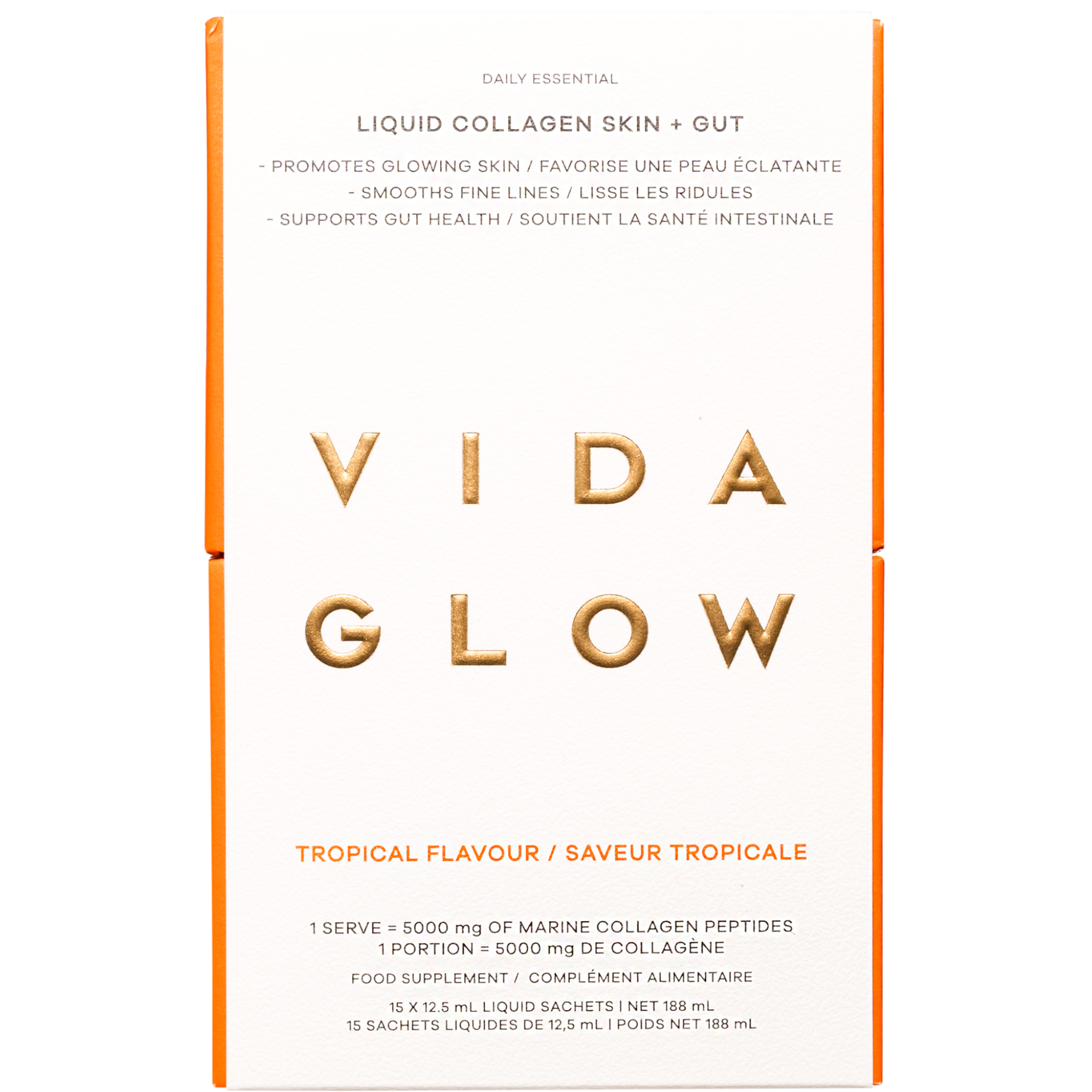 Vida Glow Liquid Collagen Skin + Gut - Tropical Flavour - 15 x 12.5ml / Tropical