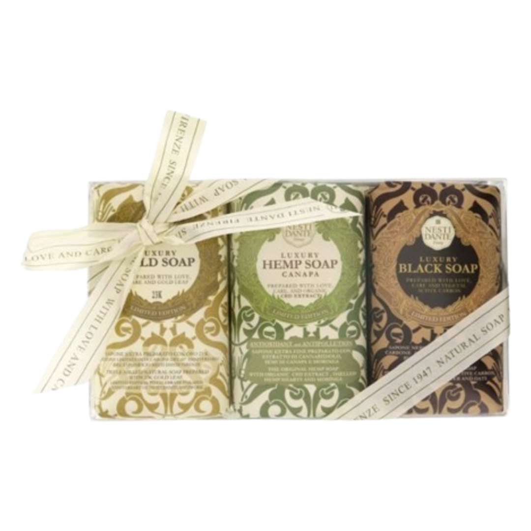 Nesti Dante Luxury Gold, Hemp and Black Soap 3 x 250g Gift Set