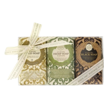 Nesti Dante Luxury Gold, Hemp and Black Soap 3 x 250g Gift Set