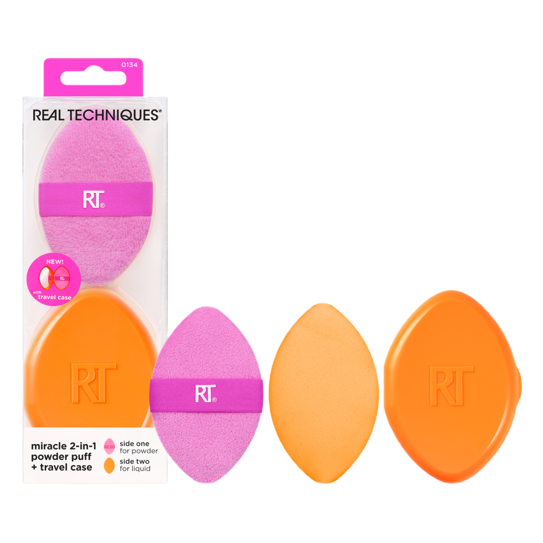 Real Techniques Miracle 2-In-1 Powder Puff + Travel Case - Gift Set