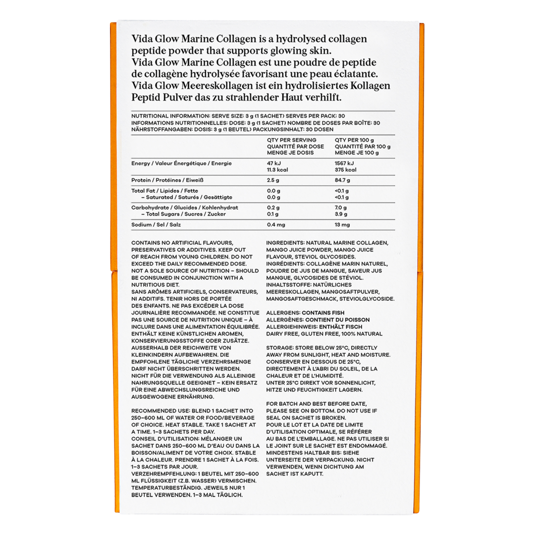 Vida Glow Natural Marine Collagen Sachets - Mango Flavour